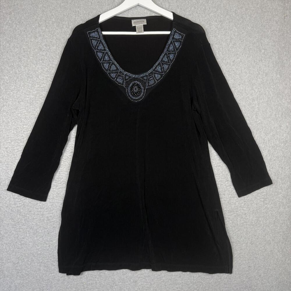 Vintage Chico's Traveler Women's Size 0 Embellished Neckline Tunic A Line Dress